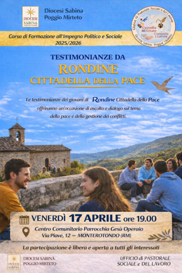 Testimonianze da Rondine Cittadella della Pace: incontro il 17 aprile a Monterotondo