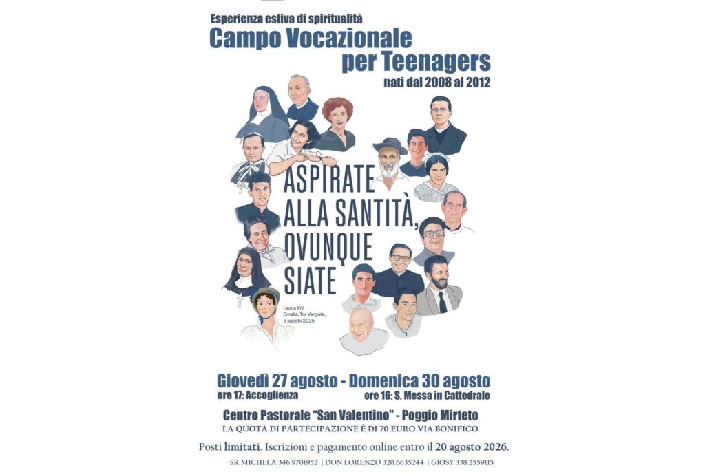 Campo Vocazionale per Teenagers 2026: a Poggio Mirteto quattro giorni per riscoprire la chiamata alla santità